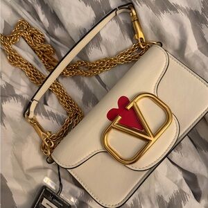 Limited Edition Valentino White and Gold Heart Loco Shoulder Bag